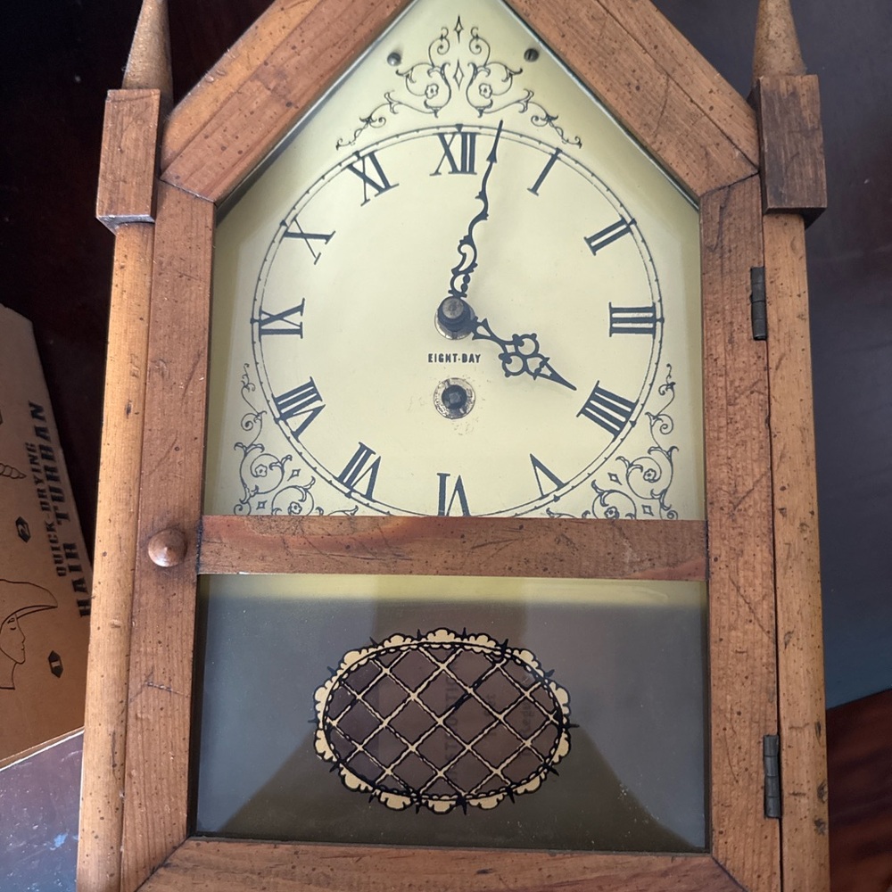 Vintage Wooden Wall Clock - Cream Dial, Brown Frame